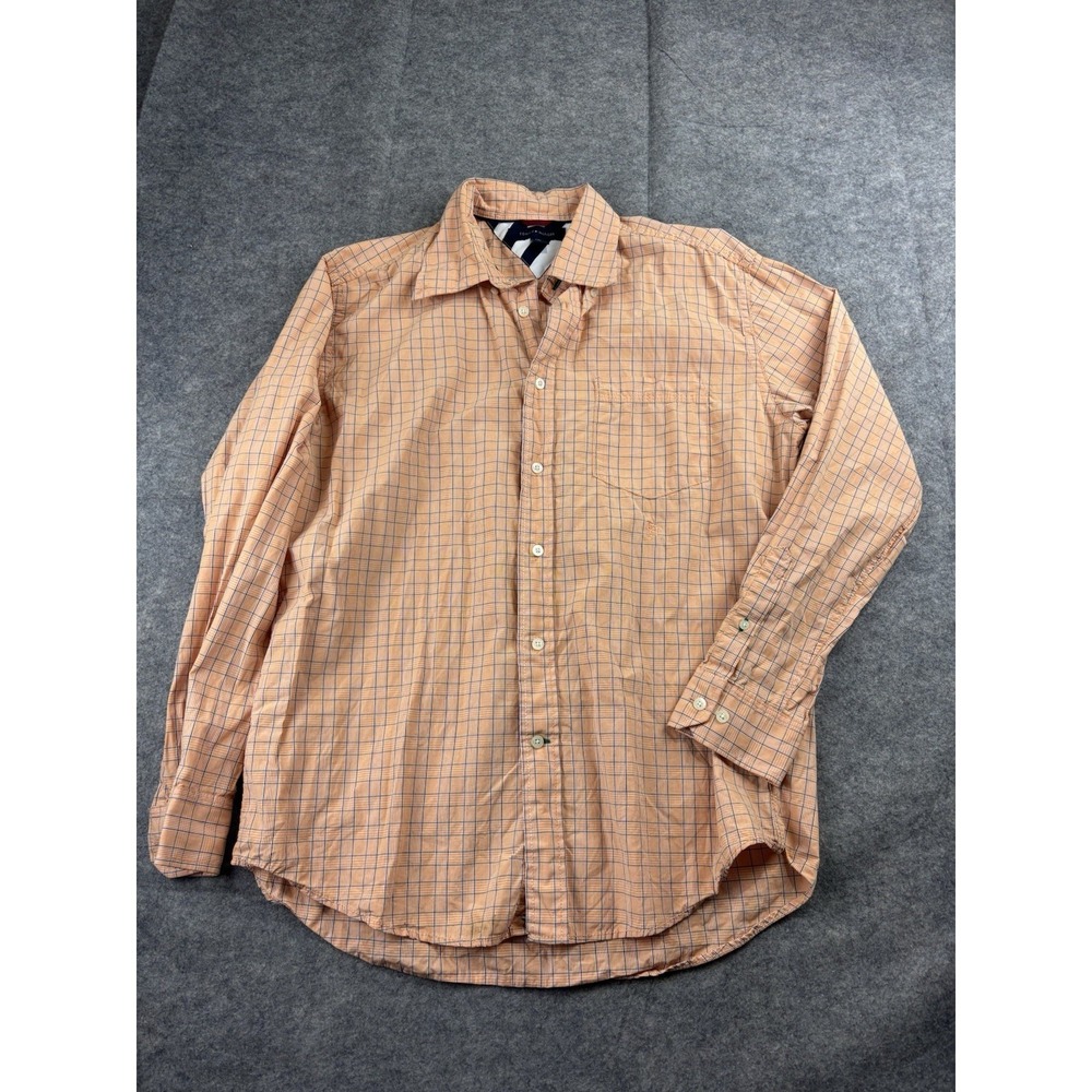 Tommy Hilfiger Orange Plaid Check Men's L Button Down Oxford Shirt VTG Preppy
